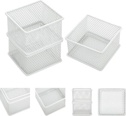 Annova Stackable Mesh Drawer Cabinet and Shelf Organizer Bins Storage Basket School Office Supply Holder Tray- Set of 2 (White, 3x3x2 Inch)