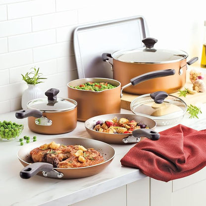 Farberware Cookstart Aluminum DiamondMax Nonstick Cookware Set, Kitchen Essentials, 15-Piece, Copper