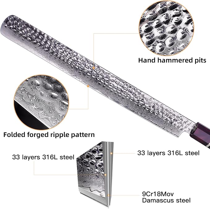 FINDKING Eternity Series Brisket Slicing Knife with ABS Sheath, Sharp Carving Knife for Meat, BBQ Must-Have, 9Cr18MoV Damascus Steel Blade, Resin Octagonal Handle, 12 Inches