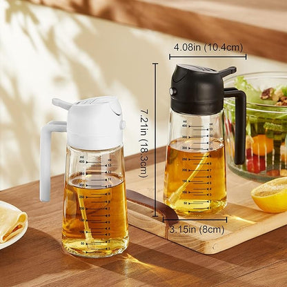 Two glass measuring cups with liquid on a wooden surface, with measurements indicated.