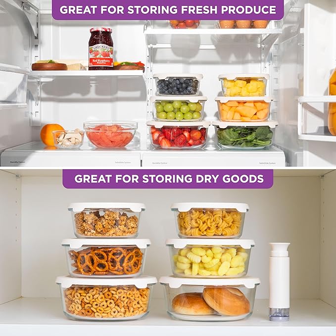 HOLDN’ STORAGE Vacuum Food Storage Containers Manual Pump – Keep Food Fresh Longer, BPA-Free Glass, Leak-Proof, Ideal for Meal Prep, Marinating.