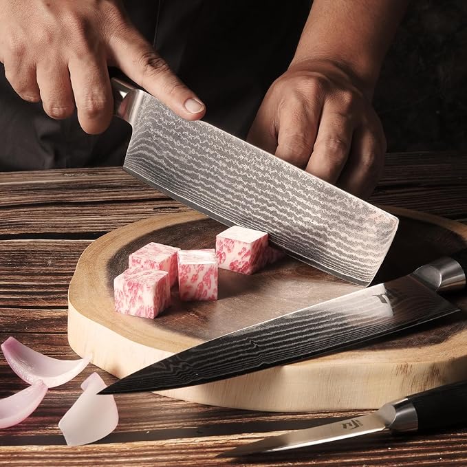 SUNCHUN Nakiri Knife VG-10 Damascus Steel 67-Layer Japanese Vegetable Cleaver, Ultra Sharp 602 HRC Kitchen Knife with Black Pakka Wood Handle, Professional Chef Knife for Vegetables & Food Prep