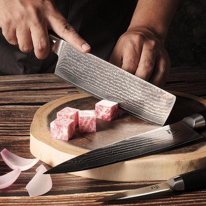 SUNCHUN Nakiri Knife VG-10 Damascus Steel 67-Layer Japanese Vegetable Cleaver, Ultra Sharp 602 HRC Kitchen Knife with Black Pakka Wood Handle, Professional Chef Knife for Vegetables & Food Prep