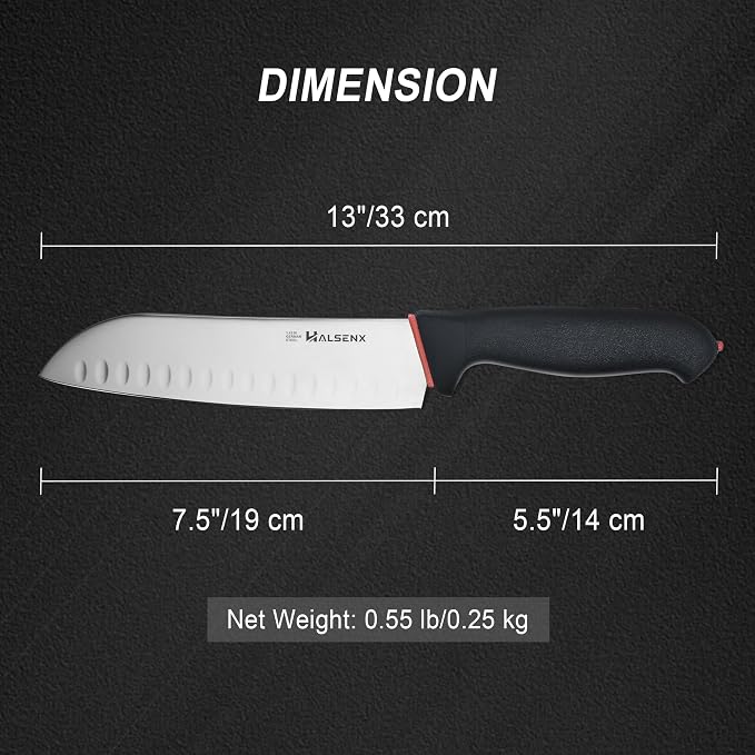 7 inch Santoku Knife- Razor-Sharp High Carbon Stainless Steel with Fluted Edge, Non-Slip Softgrip Handle,Multi-Purpose Kitchen Knife for Vegetable Chopping, Precise Dicing, Meat Slicing