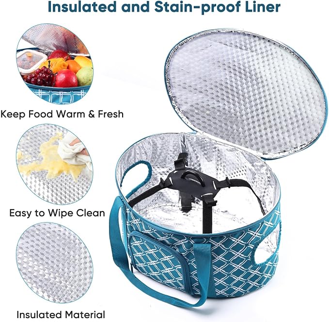 BAGSPRITE Double-layer Slow Cooker Carrying Case for Crock Pot 6-8 Quart, Insulated Crockpot Carrier with Adjustable Lid Straps,Portable Slow Cooker Travel Bag for Potluck, Parties, Family Gatherings