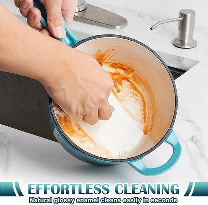 E-far Sauce Pan Set with Lid, 1Qt & 2Qt Enameled Cast Iron Pot Sets for Kitchen Cooking, Small Heavy Duty Dutch Oven Saucepans & Self-basting Lids, Induction-Ready & Easy Clean, Green