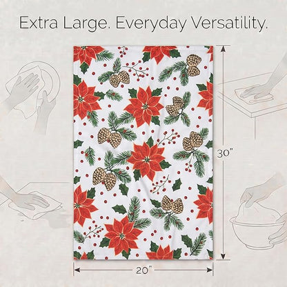 Urban Villa Christmas Kitchen Towels Pine Cone Print Multi Color, Premium Quality,100% Cotton Dish Towels Mitered Corners (Size: 20X30 Inch), Highly Absorbent Bar Towels & Tea Towels - (Set of 6)