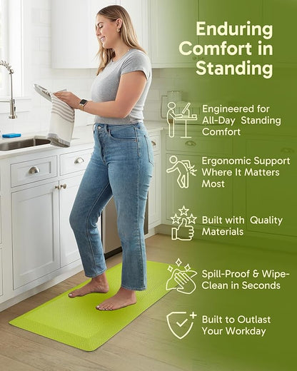 Ophanie Kitchen mats for Floor, 3/4 inch Thick, Kitchen Rugs, 20''x39'' Anti Fatigue Standing Cushioned Mat, Waterproof,Comfort Ergonomic mat for Office, Home, Sink, Green Non-Slip Bottom