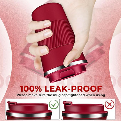 Insulated Coffee Tumbler 17 oz, Stainless Steel Coffee Mug with Lids, Travel Coffee Mug Leak Proof, Double Wall Vacuum Insulated Reusable Iced Coffee Cup, Keep Drinks Hot and Cold (Red, 17 Ounces)