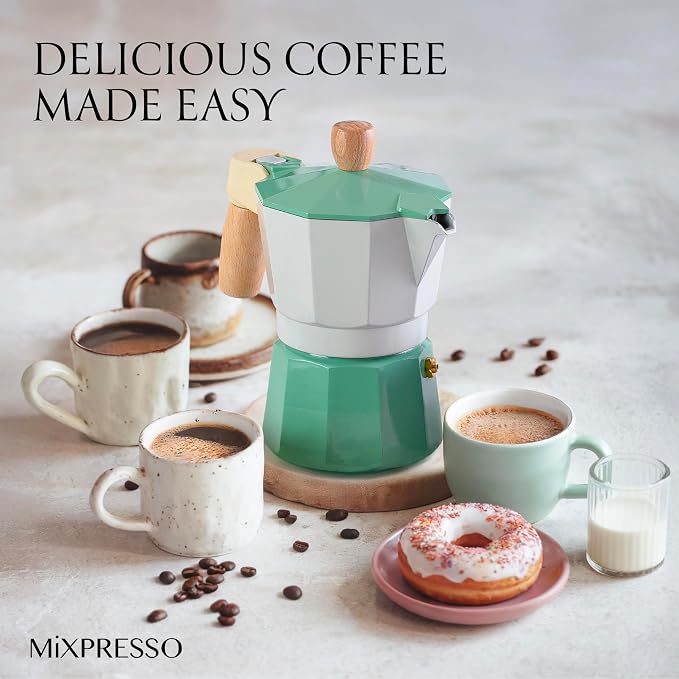 Mixpresso Moka Pot 3 Cup (5 oz Total) – Stovetop Espresso Maker for Gas & Electric Stove, Aluminum Cuban & Italian Coffee Maker, Small Size Espresso Brewer