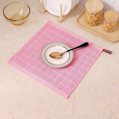 Mordimy 100% Cotton Terry Cloth Dish Cloths, Soft and Absorbent Checkered Dish Towels, Quick Drying Dish Rags for Washing Dishes, 12 Pack, 12 x 12 Inches, Pink