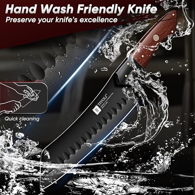 TIVOLI Santoku Knife 7 Inch - Japanese Chef Knife for Fish - Bunka Knives for Meat - Kiritsuke for Vegetables - Black Slicing Knives with Full Tang Handle - Cooking Gifts for Men and Women