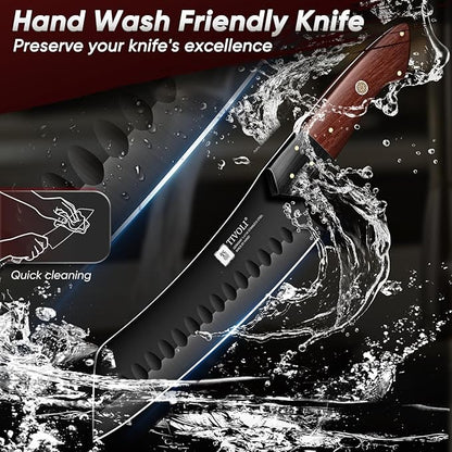 TIVOLI Santoku Knife 7 Inch - Japanese Chef Knife for Fish - Bunka Knives for Meat - Kiritsuke for Vegetables - Black Slicing Knives with Full Tang Handle - Cooking Gifts for Men and Women