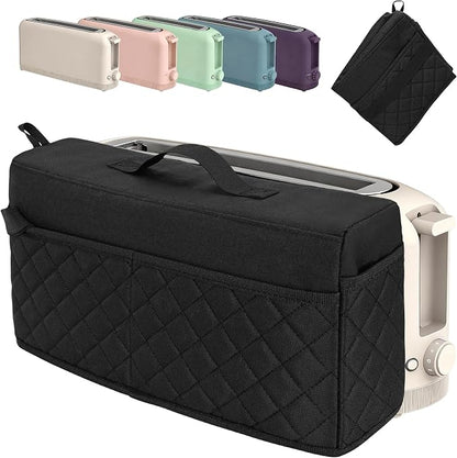 CROTIRAD Cute Slim Toaster Dust Cover Compatible with Bella 2 slice slim toaster, Hanging Thin Bread Maker Cover for Bella with Pockets and Elastic Band, Quilted Black