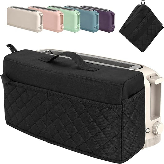 CROTIRAD Cute Slim Toaster Dust Cover Compatible with Bella 2 slice slim toaster, Hanging Thin Bread Maker Cover for Bella with Pockets and Elastic Band, Quilted Black