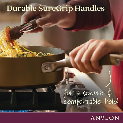 Anolon Advanced Home Hard Anodized Nonstick Cookware Set, Non Stick Pots and Pan Set, 9-Piece, Bronze