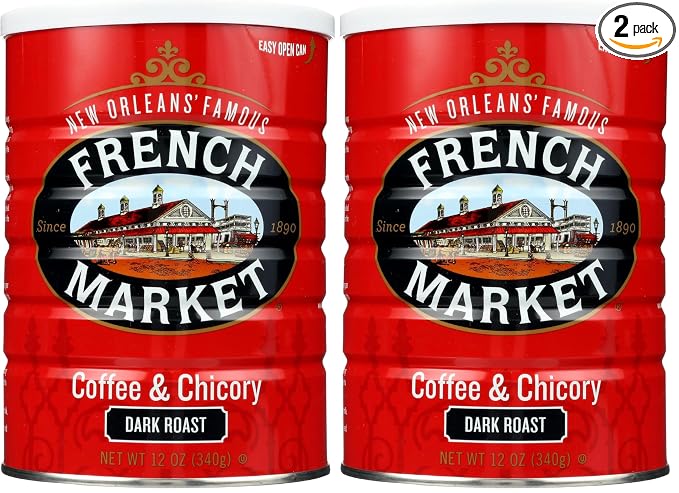 French Market Coffee & Chicory Dark Roast Ground Coffee,12oz Can,(Pack of 2)