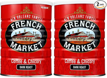 French Market Coffee & Chicory Dark Roast Ground Coffee,12oz Can,(Pack of 2)