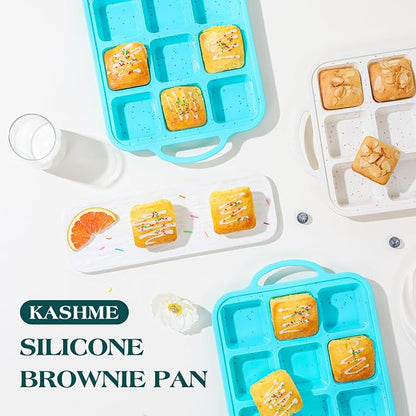 KASHME 1 Pc Silicone Brownie Pans With Dividers, 12-Cavity Non Stick All Edges Mini Brownie Baking Pan With Metal Frame, Square Muffin Pan For Oven, Aqua