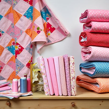 7Pcs Square Shape, Flower, Striped, Polka Dot Cotton Fabric for Sewing, 25x25cm Cotton Flower Polka Dot Bundle DIY Patchwork Quilt Cloth,Craft and Hobby Fabric (Pink)