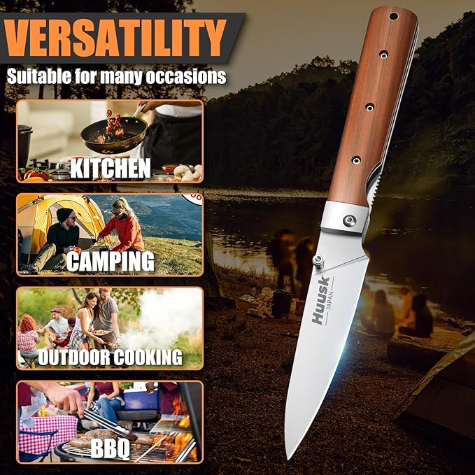 Huusk Japanese Folding Fruit Knife - Pocket Paring Knives with 440C Stainless Steel Ultra Sharp Blade, Portable Kitchen Knives, Christmas Gift for Men and Women