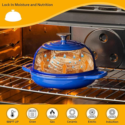 Velaze Enameled Cast Iron Dutch Oven for Bread Baking,5 QT Bread Oven Pot with Dome Lid for Crispy Artisan Bread & Bakery-Style Homemade Loaves(Blue)