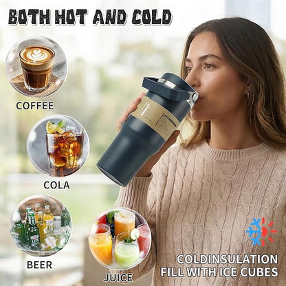 30oz Flip Straw Insulated Water Bottle with Handle, Leak Proof Stainless Steel Tumbler, Double Wall Vacuum Travel Coffee Mug for Cold Drinks, Gym Office Travel Essentials