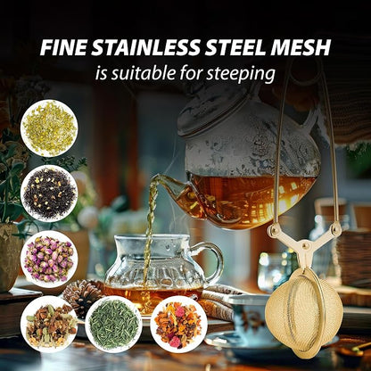 HIC Kitchen Gold Mesh Snap Tea Ball Infuser, Gold-Toned Titanium-Coated Stainless Steel, For Loose Tea or Mulling Spices