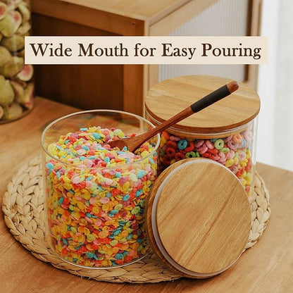 Labina Glass Storage Container Airtight Food Jars Kitchen Canister with Wood Lids, 71 Oz Wide Mouth Pantry Organization Glass Jar for Flour, Sugar, Cookie, Spagetti, Nuts and Candy (2 Pack)