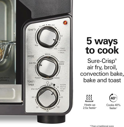 Hamilton Beach Easy View XL Toaster Oven with Sure-Crisp® Air Fry, 6 Slice Capacity, Black with Stainless Steel Accents, R31460 (Renewed)