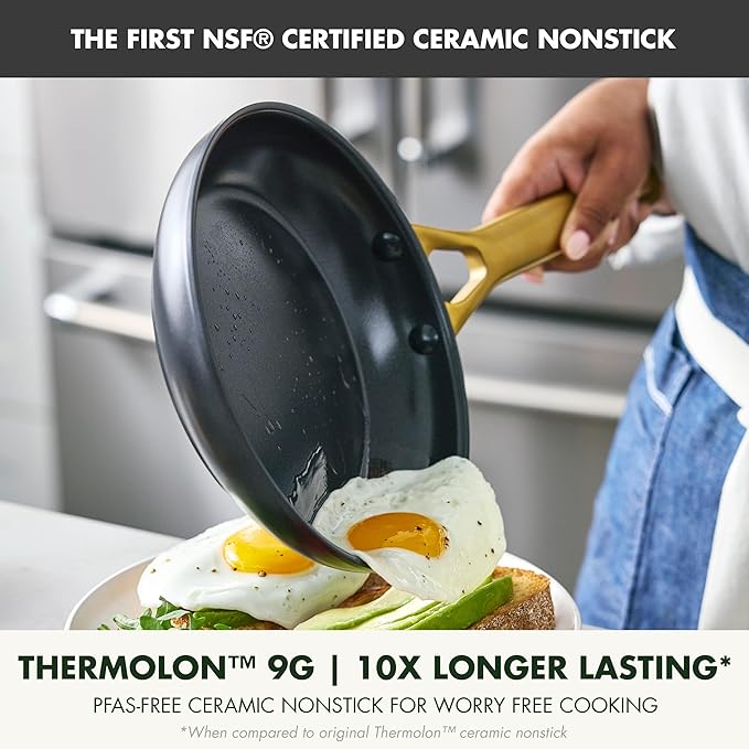 GreenPan Nonstick Reserve Pro 10” & 12” Frying Pan Set, NSF Certified Ceramic, Hard Anodized PFAS-Free Skillets, Stainless Steel Handles, Oven & Dishwasher Safe, Black