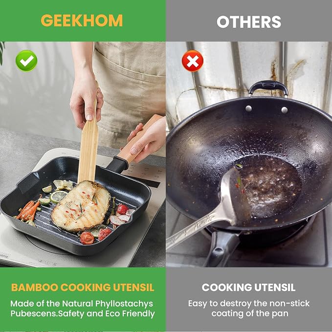 GEEKHOM Wooden Spurtle Set Bamboo Utensils : 13 Inch for Sourdough Starter, Mixing Scraping Serving, Reaching Jar Bottom, Nonstick Cookware 2 Set