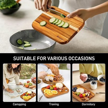 2 Pack Small Teak Wood Cutting Board for Kitchen 8.6" x 6" Mini Wooden Charcuterie Boards Lightweight Chopping Board Non Toxic Serving Board Tiny Chef Set Camping Fruit Lemon Sandwich Cheese Board