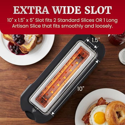 Elite Gourmet ECT3200 2-Slice, 1 Long Slot, Slim Toaster, Reheat, 6 Toast Settings, Defrost, Cancel Functions, Built-in Warming Rack, Extra Wide Slots for Bagels Waffles, Stainless Steel & Black