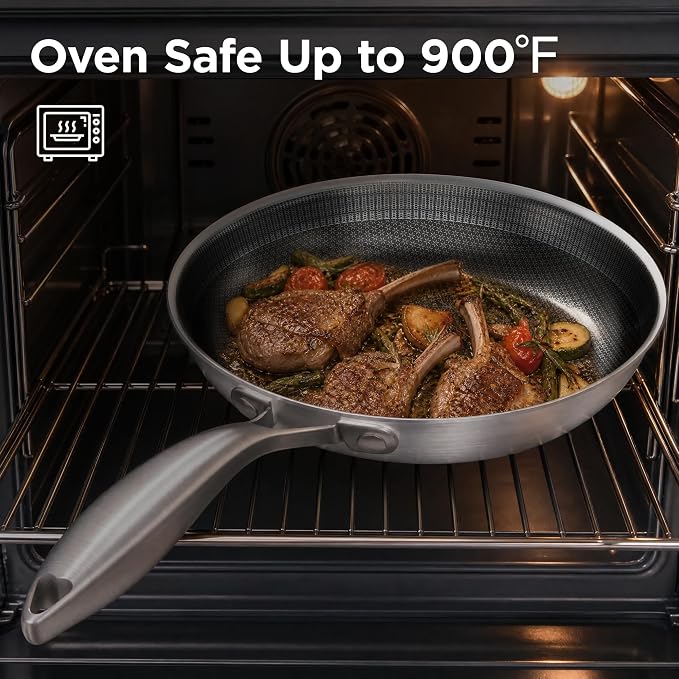 COOKER KING 12-Inch Stainless Steel Pan, Hybrid Nonstick Frying Pan – 3-Ply Clad Cookware, Healthy & Non-Toxic, Dishwasher & Oven Safe, Stay-Cool Handle, Induction Compatible – Metal Utensil Safe