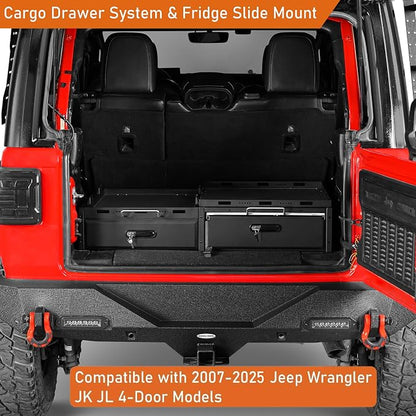 Hooke Road JK JL Trunk Drawer System w/Fridge Slide Mount for 2007-2026 Jeep Wrangler JK JL 4-Door, Tailgate Lockable Tool Box Cargo Storage Organizer