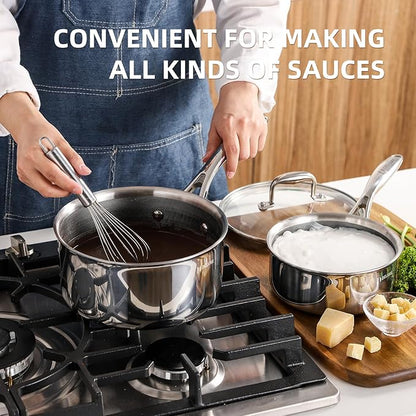 DELUXE Hybrid Ceramic Nonstick 6 PCS Pot Set, 1.3, 3&5.4-Quart Pot with Tempered Glass Lid, Stainless Steel Cookware Pots with Stay-Cool Handle, Dishwasher Safe, Compatible with All Cooktops