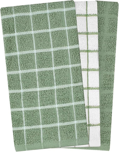 Ritz Premium 100% Cotton Terry Check Kitchen Dish Towels - Highly Absorbent, Super Soft, Long-Lasting, 25"x15", 3-Pack, Juniper