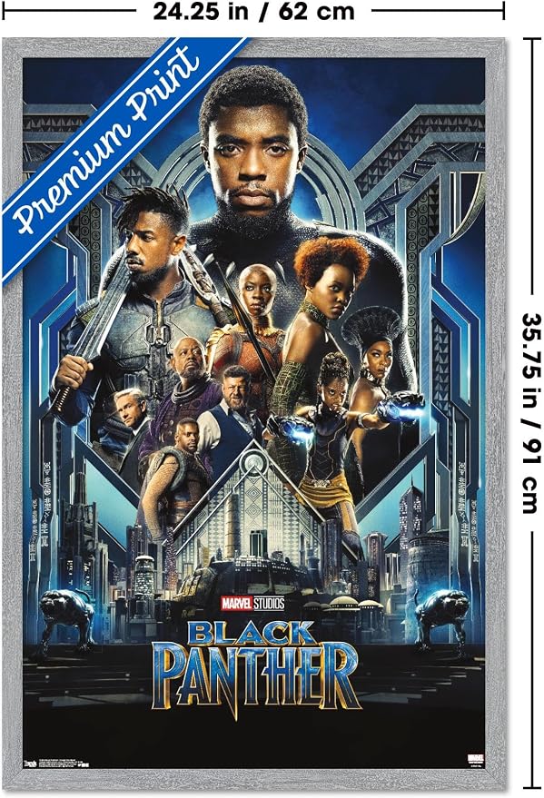 Marvel Black Panther - Group One Sheet Wall Poster, 34L" x 22.4W", Gray Framed Version