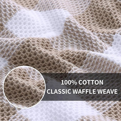 Homaxy Kitchen Towels and Dishcloths Set, 12 x 12 and 13 x 28 Inches, Set of 12 100% Cotton Waffle Weave Check Plaid Kitchen Dish Towels, Super Soft and Absorbent Dish Cloths, White & Khaki