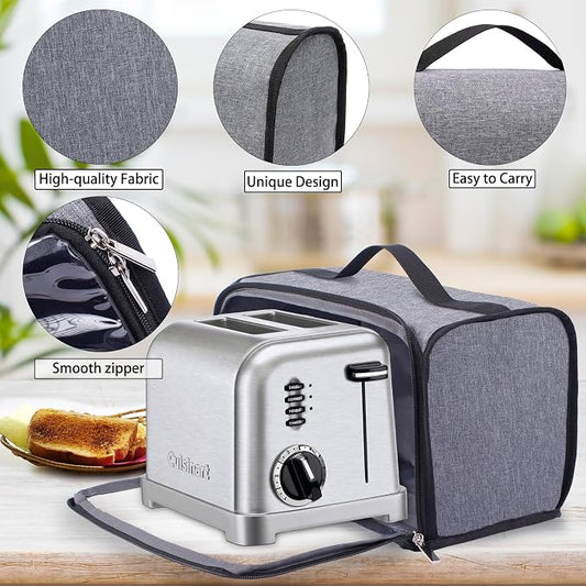 Toaster Cover with Base for 2 Slice Wide Slot, Dust Covers Compatible with Cuisinart 2 Slices, Toaster Bags with Zipper Closure (Cover Only)