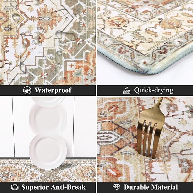 Cushioned Kitchen Rug Sets 3 Piece Anti Fatigue Mats for Floor Non Slip Waterproof Runner for Home Office, Sink, Laundry