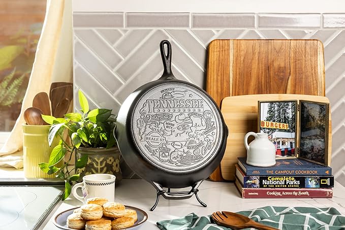 Lodge 12 Inch Cast Iron Skillet – Pre-Seasoned Frying Pan with Teardrop Handle – Oven, Stovetop, Grill & Campfire Use – Made in USA – Non-Toxic, Even-Heating Cookware – Tennessee