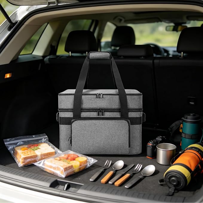 LUXJA Programmable Slow Cooker Carrying Bag Compatible with Hamilton Beach Crock Pot, 6-8 Quart Oval Slow Cooker Carrier for Crockpot with Casserole Dish Section, Gray