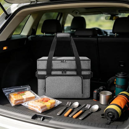 LUXJA Programmable Slow Cooker Carrying Bag Compatible with Hamilton Beach Crock Pot, 6-8 Quart Oval Slow Cooker Carrier for Crockpot with Casserole Dish Section, Gray