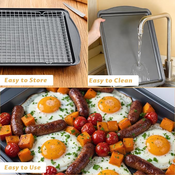 Baking Sheet with Cooling Racks - 17'' x 11" x 0.5" Carbon Steel Cookie Sheets for Baking [2 Sheets + 2 Racks], Nonstick Baking Pans, Perfect for Baking, Roasting, and More