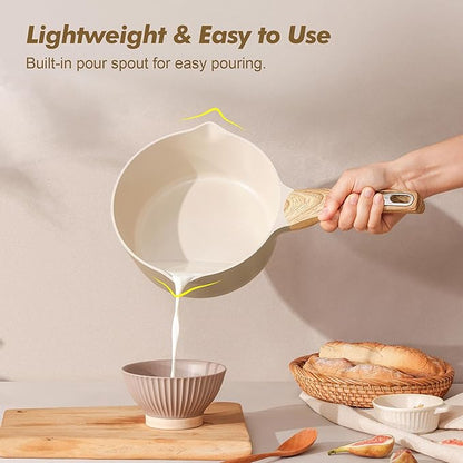 SENSARTE 2.0 & 3.0 Quart Ceramic Sauce Pan Sets with Lid, Cooking Pots Set, Nonstick Saucepan Set with Pour Spout, Small Kitchen Pot, Non toxic Saucepot, Induction Comptable, PFOA PTFE PFAS PFOA Free