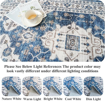 2x4 Non-Slip Entryway Area Rugs: Washable Stain Resistant Kitchen Carpet Printed Doormat Soft Low Pile Nursery Rug Vintage Small Floor Mat for Hardwood Bedroom Cozy Home Decor fot Family(2x4,Blue)