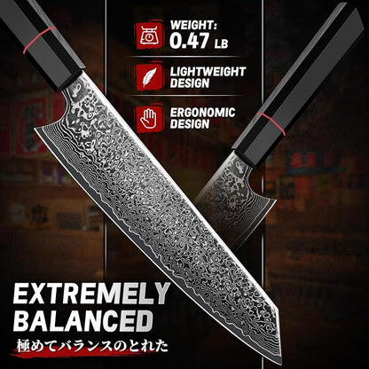 TIVOLI Damascus Japanese Kiritsuke Knife 8 inch, Hand Forged 67 Layers Damascus Steel,Razor-Sharp Edge?GYOTU Knife From Japan With Octagonal Handle For Slicing & Chopping?Ideal Gift