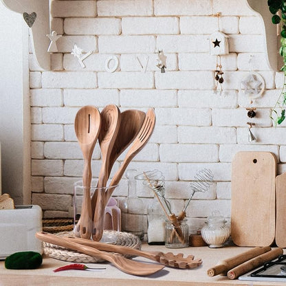 Gudamaye 12 inch Olive Wooden Utensils for Cooking, Long Handle Wooden Spoons, 6 Pieces Crafting Wooden Spoon Set, Natural Olive Wood Kitchen Utensil Set